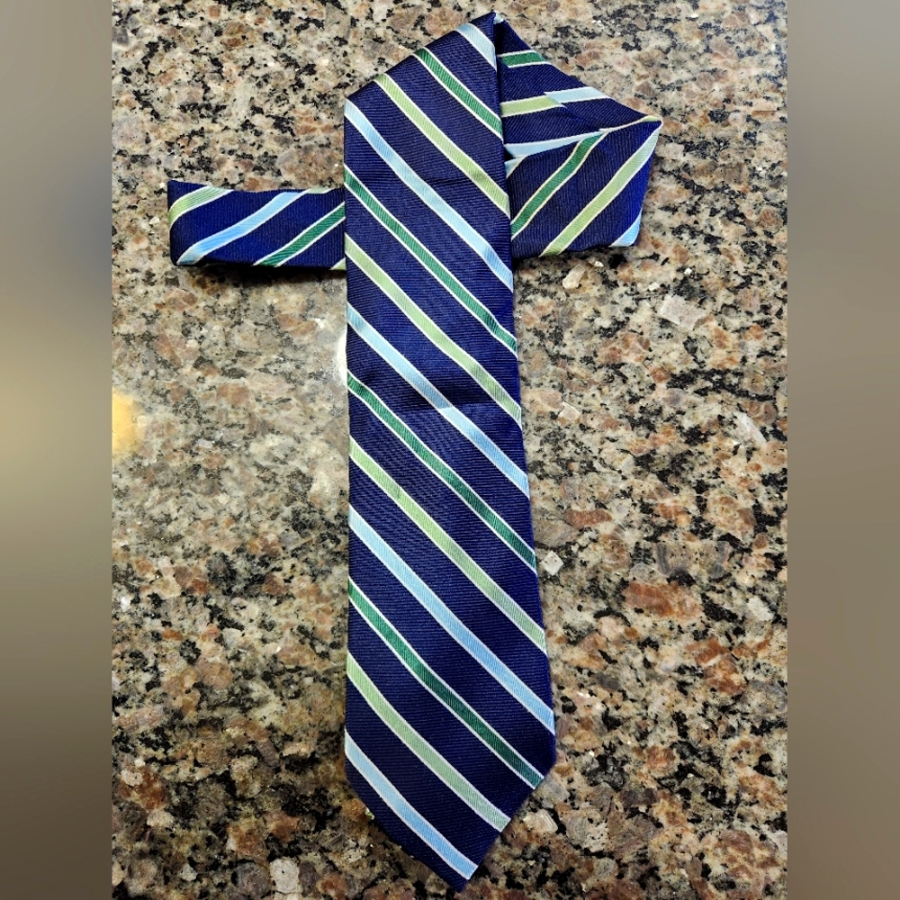 Striped Navy and Green Men's Silk Tie